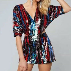 💋 bebe multi color sequin multicolor romper 12 RARE 💋